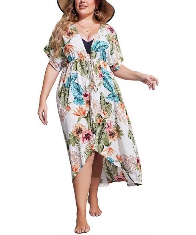 Women Plus Size Long Cover up Stripe Bikini Coverups Kimono Tie Front Bathing Suit Swimsuit Beachwear Floral 3 $14.76 Swimsuits