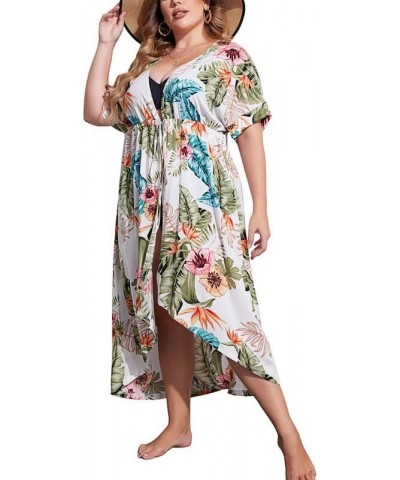 Women Plus Size Long Cover up Stripe Bikini Coverups Kimono Tie Front Bathing Suit Swimsuit Beachwear Floral 3 $14.76 Swimsuits