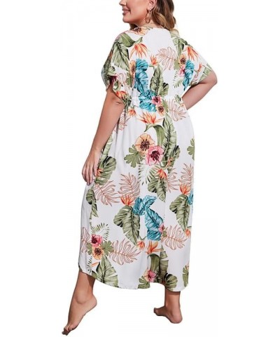 Women Plus Size Long Cover up Stripe Bikini Coverups Kimono Tie Front Bathing Suit Swimsuit Beachwear Floral 3 $14.76 Swimsuits