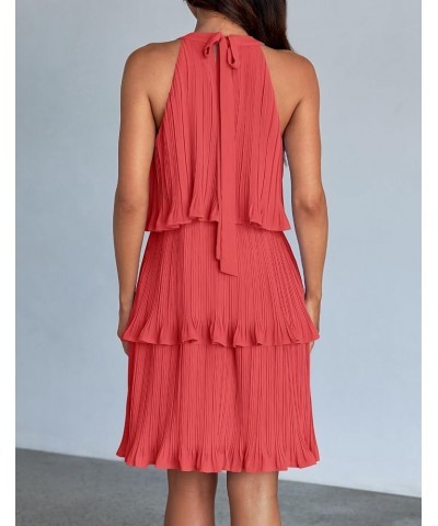 Women's 2024 Summer Halter Dresses Sleeveless Ruffle Tiered Layered Chiffon Pleated A Line Swing Mini Dress Coral $19.68 Dresses