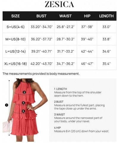 Women's 2024 Summer Halter Dresses Sleeveless Ruffle Tiered Layered Chiffon Pleated A Line Swing Mini Dress Coral $19.68 Dresses