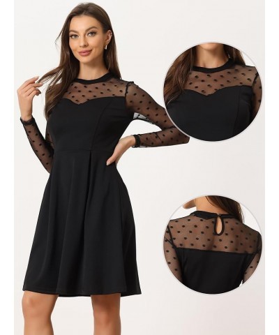 Party Dress for Women's Heart Mesh Sheer Sleeve Crew Neck Skater Short Dress Black-polka Dots $17.79 Dresses