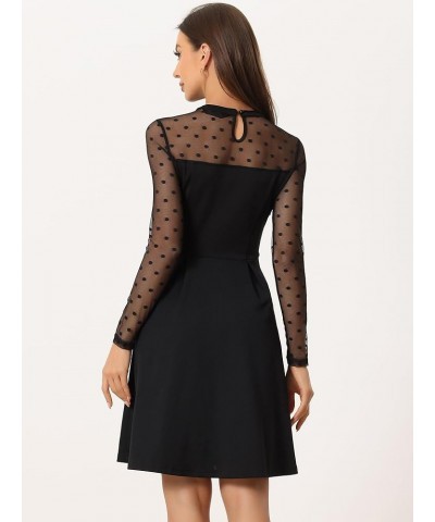 Party Dress for Women's Heart Mesh Sheer Sleeve Crew Neck Skater Short Dress Black-polka Dots $17.79 Dresses