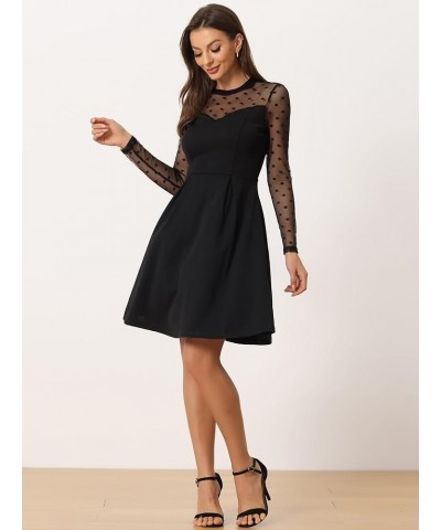 Party Dress for Women's Heart Mesh Sheer Sleeve Crew Neck Skater Short Dress Black-polka Dots $17.79 Dresses