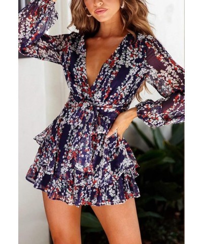 Women Boho Summer Romper Casual Floral Print Off Shoulder Strapless Shorts Jumpsuits 03-dark Purple $14.93 Rompers