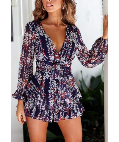 Women Boho Summer Romper Casual Floral Print Off Shoulder Strapless Shorts Jumpsuits 03-dark Purple $14.93 Rompers