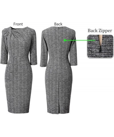 Womens Pleated Asymmetric Bow Neck Work Cocktail Party Sheath Dress Black Tweed $24.29 Dresses