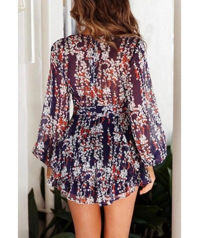 Women Boho Summer Romper Casual Floral Print Off Shoulder Strapless Shorts Jumpsuits 03-dark Purple $14.93 Rompers