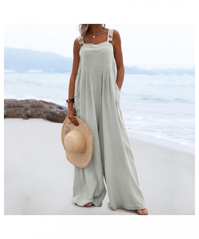 Women's Wide Leg Jumpsuits Cotton Baggy Casual Loose Overalls Solid Color Fashion Summer Comfy Rompers with Pockets A2-grey $...