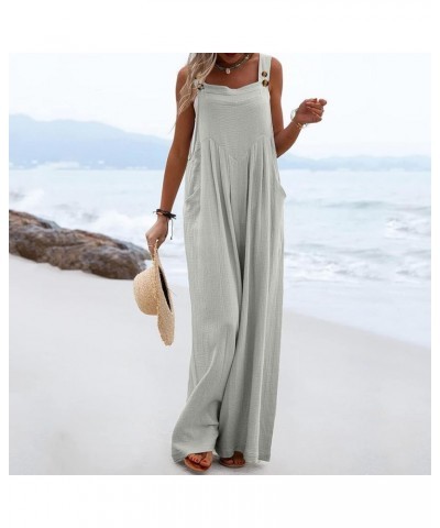 Women's Wide Leg Jumpsuits Cotton Baggy Casual Loose Overalls Solid Color Fashion Summer Comfy Rompers with Pockets A2-grey $...