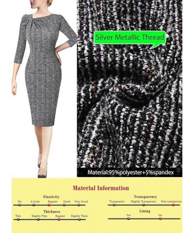 Womens Pleated Asymmetric Bow Neck Work Cocktail Party Sheath Dress Black Tweed $24.29 Dresses