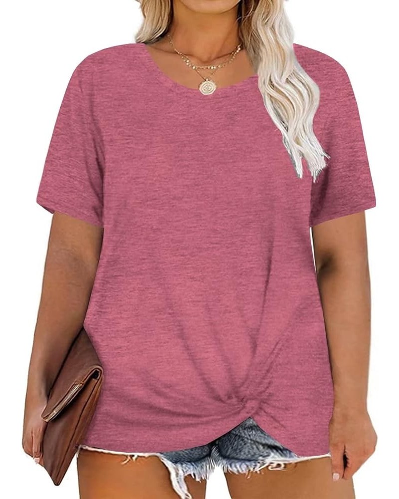 Women's Plus Size Knotted Tops Short Sleeve Tees Casual Tunics Blouses 03_pink $12.60 Shirts