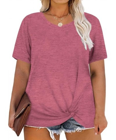 Women's Plus Size Knotted Tops Short Sleeve Tees Casual Tunics Blouses 03_pink $12.60 Shirts