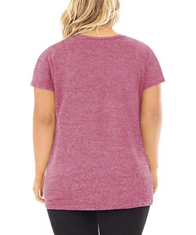 Women's Plus Size Knotted Tops Short Sleeve Tees Casual Tunics Blouses 03_pink $12.60 Shirts