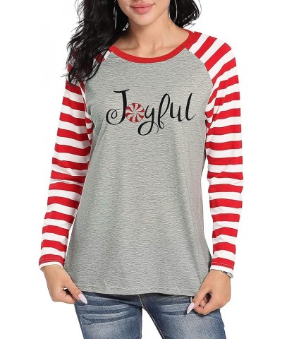 Women Joyful T-Shirt Merry Christmas Splicing Stripe Long Sleeve Raglan Baseball Graphic Tee Tops Blouse Red $12.23 T-Shirts