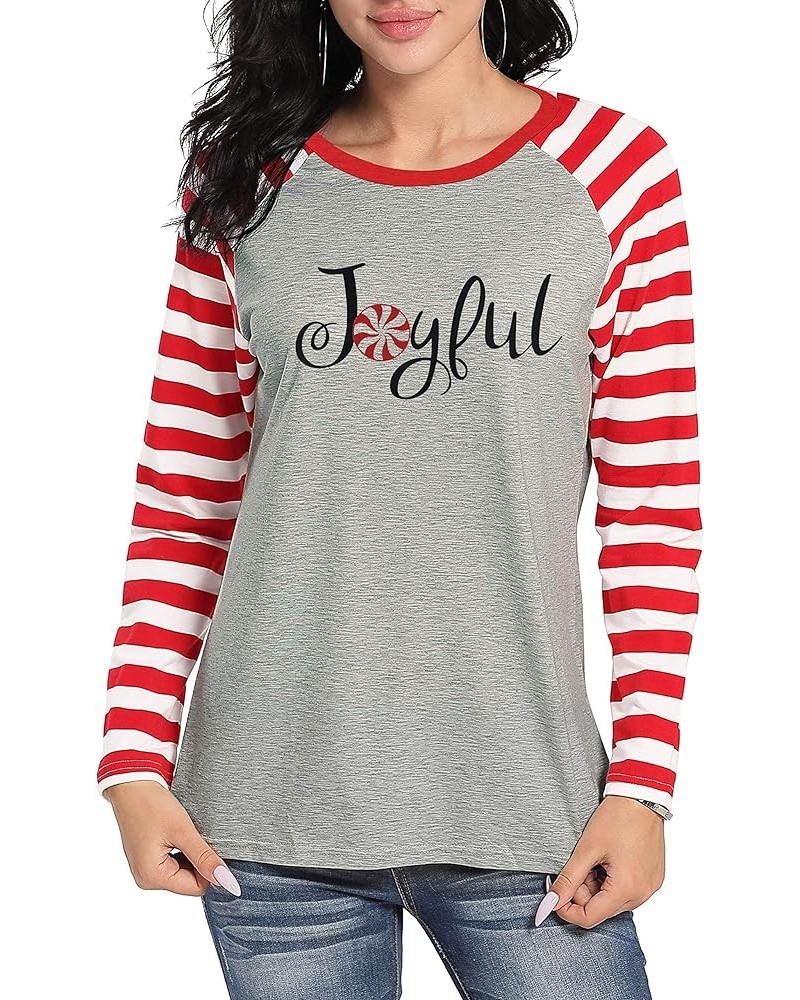 Women Joyful T-Shirt Merry Christmas Splicing Stripe Long Sleeve Raglan Baseball Graphic Tee Tops Blouse Red $12.23 T-Shirts