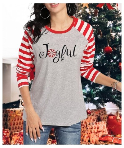 Women Joyful T-Shirt Merry Christmas Splicing Stripe Long Sleeve Raglan Baseball Graphic Tee Tops Blouse Red $12.23 T-Shirts