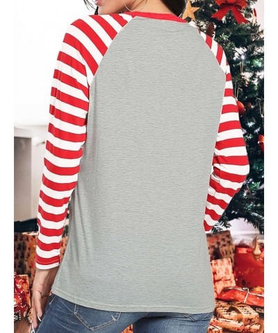 Women Joyful T-Shirt Merry Christmas Splicing Stripe Long Sleeve Raglan Baseball Graphic Tee Tops Blouse Red $12.23 T-Shirts