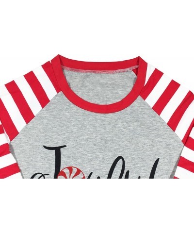 Women Joyful T-Shirt Merry Christmas Splicing Stripe Long Sleeve Raglan Baseball Graphic Tee Tops Blouse Red $12.23 T-Shirts