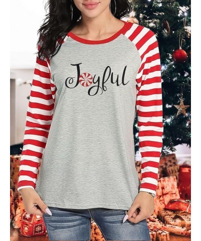 Women Joyful T-Shirt Merry Christmas Splicing Stripe Long Sleeve Raglan Baseball Graphic Tee Tops Blouse Red $12.23 T-Shirts