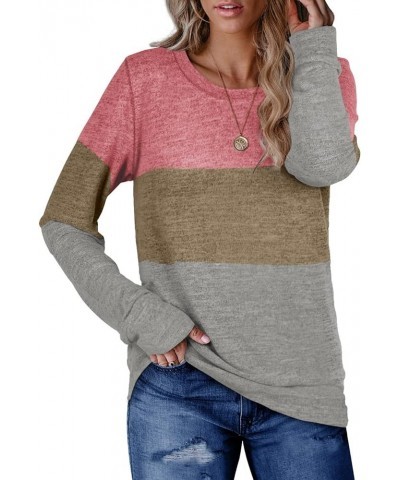 Women's Long Sleeve Color Block Tops Crewneck Sweatshirts Pullover Tunic Shirts Blouses C Pink $16.68 Hoodies & Sweatshirts