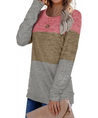 Women's Long Sleeve Color Block Tops Crewneck Sweatshirts Pullover Tunic Shirts Blouses C Pink $16.68 Hoodies & Sweatshirts