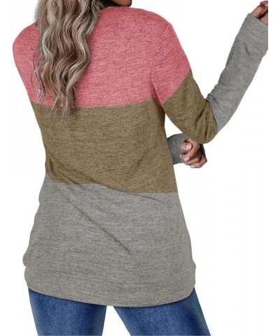 Women's Long Sleeve Color Block Tops Crewneck Sweatshirts Pullover Tunic Shirts Blouses C Pink $16.68 Hoodies & Sweatshirts