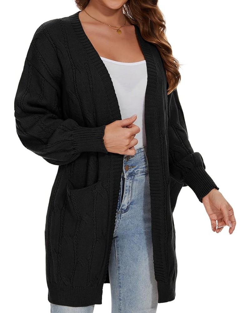 Women's Causal Long Sleeve Cardigan Button Up Knit Oversize Chunky Sweater with Pockets Black Cardigan Sweaters $30.59 Sweaters