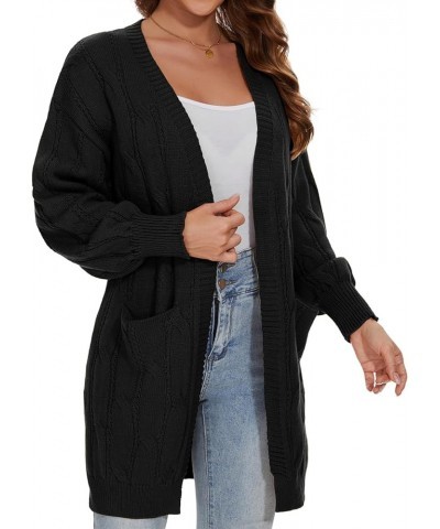 Women's Causal Long Sleeve Cardigan Button Up Knit Oversize Chunky Sweater with Pockets Black Cardigan Sweaters $30.59 Sweaters