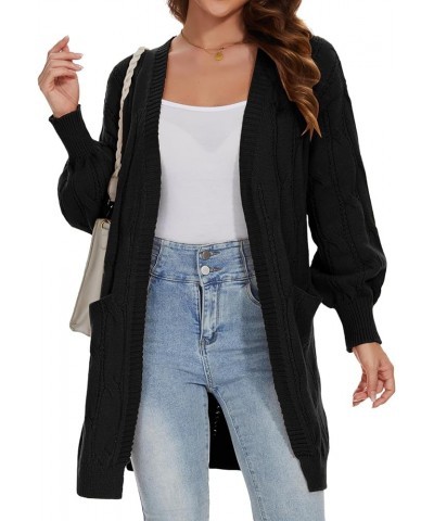 Women's Causal Long Sleeve Cardigan Button Up Knit Oversize Chunky Sweater with Pockets Black Cardigan Sweaters $30.59 Sweaters