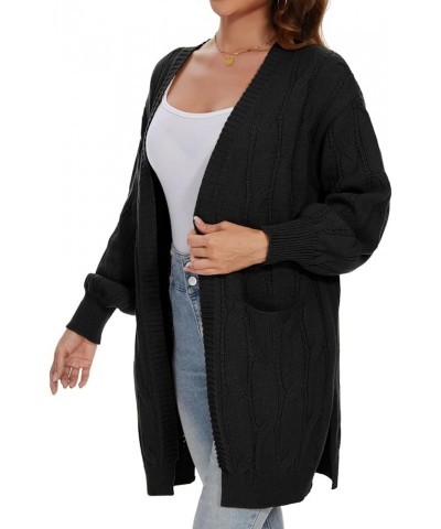 Women's Causal Long Sleeve Cardigan Button Up Knit Oversize Chunky Sweater with Pockets Black Cardigan Sweaters $30.59 Sweaters