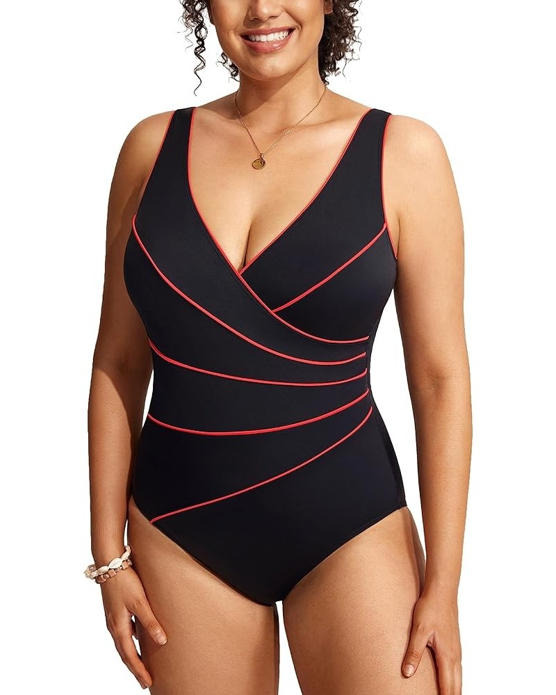 Women's Slimming Swimwear One Piece Piped Swimsuit Plus Size Bathing Suit Multi Color 36 $18.06 Swimsuits