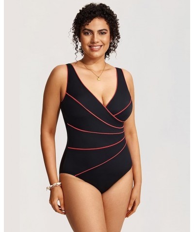 Women's Slimming Swimwear One Piece Piped Swimsuit Plus Size Bathing Suit Multi Color 36 $18.06 Swimsuits