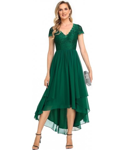 Women's V-Neck Short Sleeves High Low A-Line Chiffon Evening Dresses 0139A-USA Dark Green $34.05 Dresses