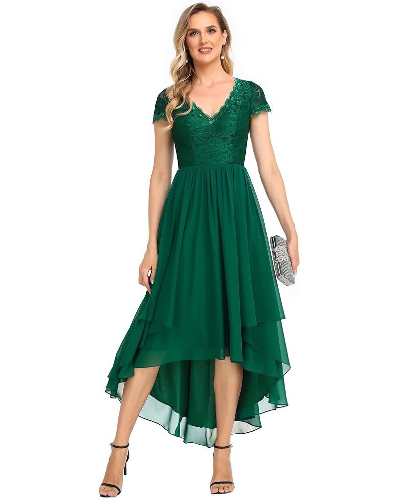 Women's V-Neck Short Sleeves High Low A-Line Chiffon Evening Dresses 0139A-USA Dark Green $34.05 Dresses