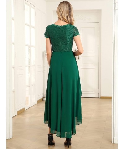 Women's V-Neck Short Sleeves High Low A-Line Chiffon Evening Dresses 0139A-USA Dark Green $34.05 Dresses