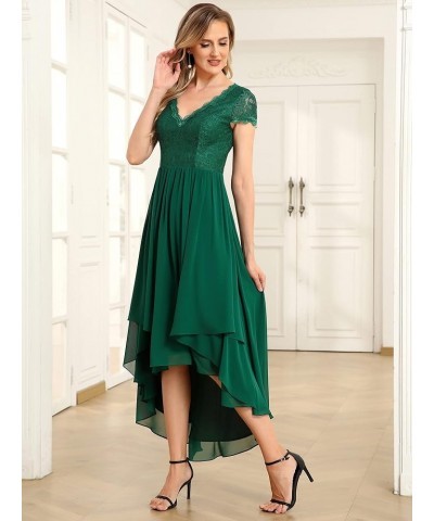 Women's V-Neck Short Sleeves High Low A-Line Chiffon Evening Dresses 0139A-USA Dark Green $34.05 Dresses