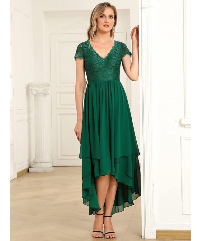 Women's V-Neck Short Sleeves High Low A-Line Chiffon Evening Dresses 0139A-USA Dark Green $34.05 Dresses