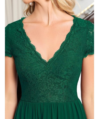 Women's V-Neck Short Sleeves High Low A-Line Chiffon Evening Dresses 0139A-USA Dark Green $34.05 Dresses