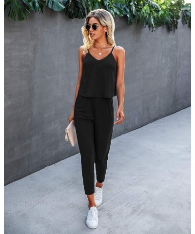 Women's Summer Casual Jumpsuits Wrap V Neck Sleeveless One Piece Pants Romper with Pockets Pure Black $24.93 Jumpsuits