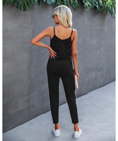 Women's Summer Casual Jumpsuits Wrap V Neck Sleeveless One Piece Pants Romper with Pockets Pure Black $24.93 Jumpsuits