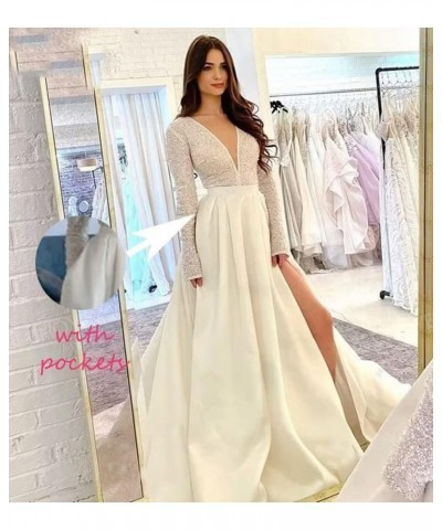 Long Sleeves Satin Prom Dresses for Women Long V-Neck Sparkly Sequin Ball Gown with Slit Formal Evening Gowns Mauve $31.50 Ot...