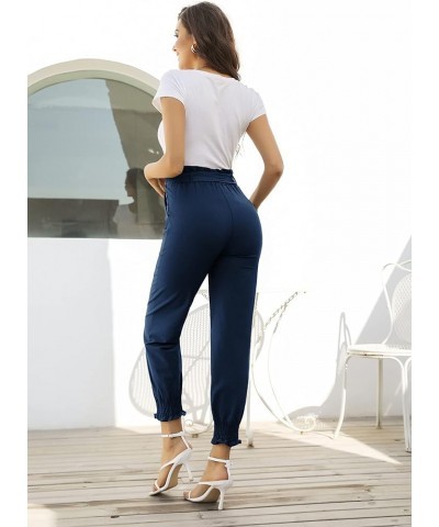 Womens Casual Pants Self Tie Bow-Knot Ankle Length Pencil Pants with Pockets 926navy Blue-long $18.70 Pants