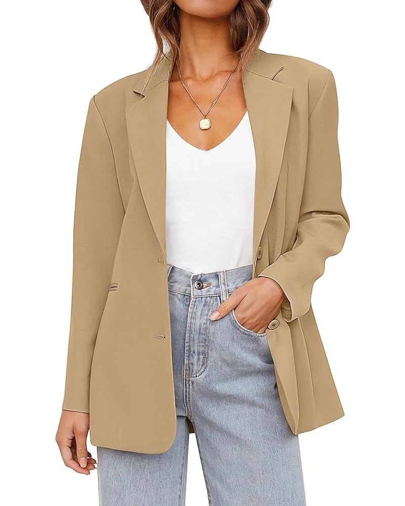 Women's 2024 Fall Casual Blazers Long Sleeve Lapel Open Front Button Work Blazer Jackets with Pockets Khaki $34.21 Blazers