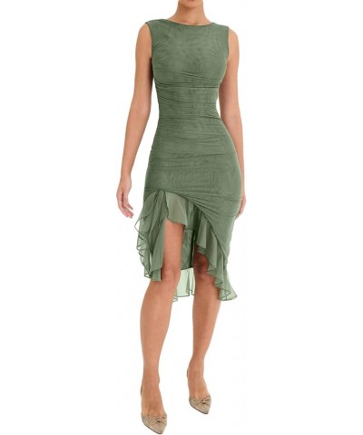 Eleagnt Women 's Backless Mesh Midi Bodycon Dresses Irregular Ruffle Hem Mermaid Fishtail Tank Dress A Green $11.79 Dresses