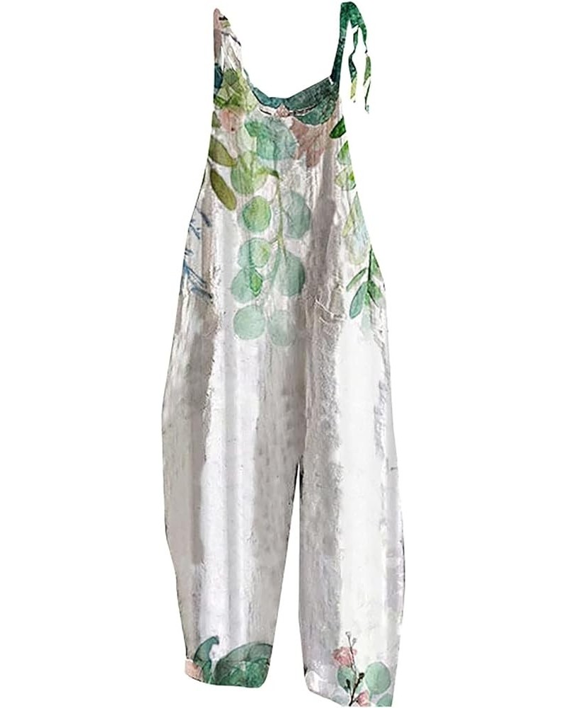 Jumpsuits for Women, Wide Leg Loose One Piece Jumpsuit Casual Floral Print Retro Jumpsuit Long Strappy Playsuit 06-green Wome...