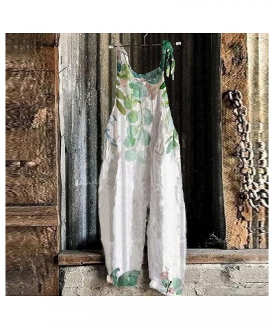 Jumpsuits for Women, Wide Leg Loose One Piece Jumpsuit Casual Floral Print Retro Jumpsuit Long Strappy Playsuit 06-green Wome...