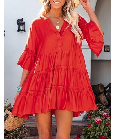 Eddoyee Swimsuits Cover Up for Women Bikini Bathing Suit Coverup Button Down Tunic Blouse Beach Shirt Dresses A-red $17.91 Sw...