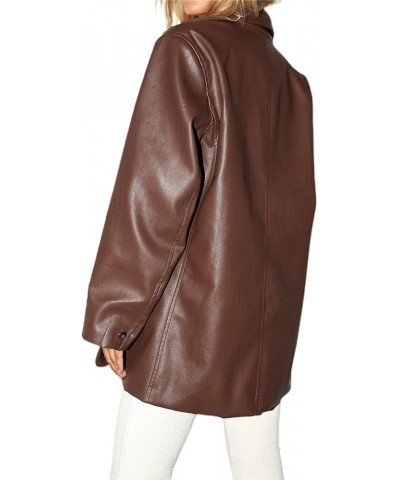 Women Faux Leather Blazer Jacket Casual Long Sleeve Lapel Collar PU Leather Button Down Coat Loose Brown $18.00 Coats