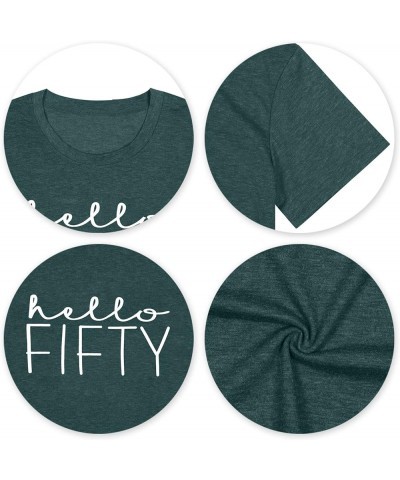 50th Birthday Gift Shirts for Women Hello Fifty Letter Print Retro T Shirt Birthday Party Short Sleeve Tee Tops Dark Green-2 ...